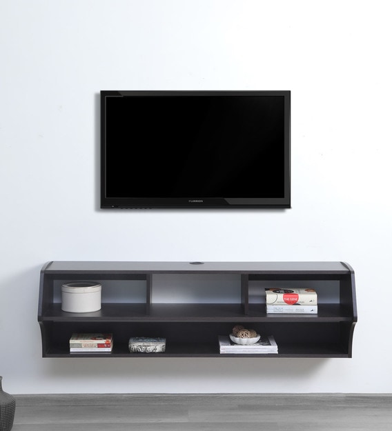 Buy Faito Wall Mounted Entertainment Unit In Straight Black Wenge Colour Mintwud By Pepperfry Online Tv Shelves Cabinetry Furniture Pepperfry Product