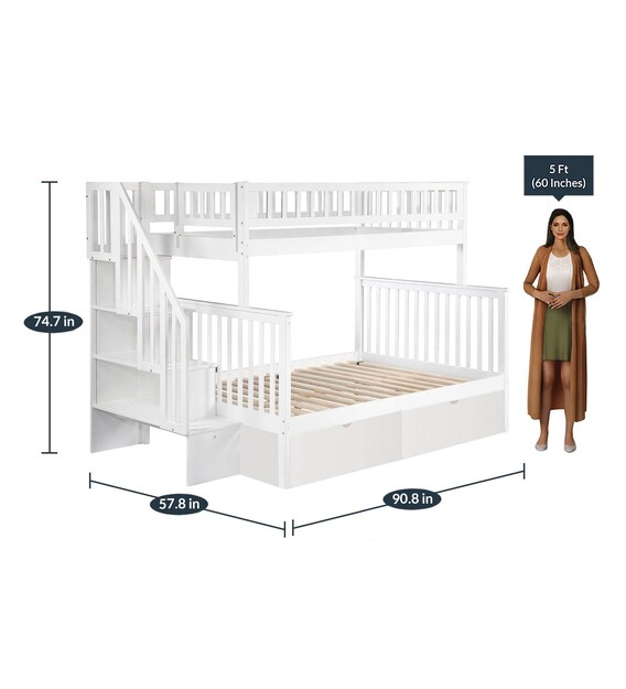 Buy Farmhouse Pine Wood Bunk Bed with Trundle Storage in White