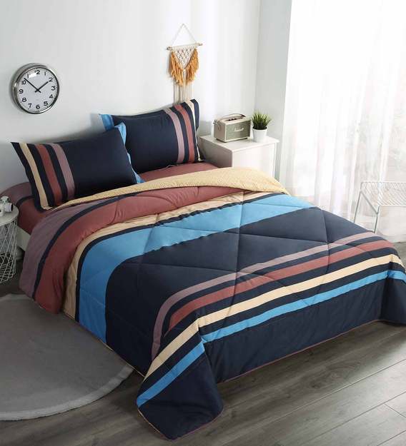 Buy Fashion Striped 100 Cotton 4 Pieces Double Bedding Set By Urban Dream Online Bedding Sets Bedding Sets Furnishings Pepperfry Product