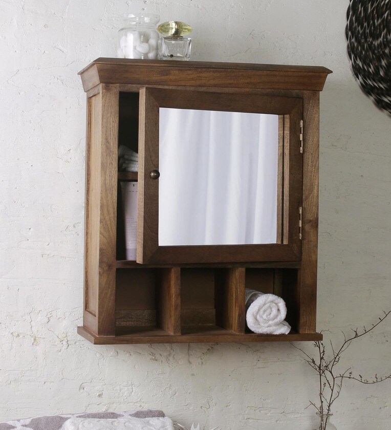 Buy Mango Wood Brown 5 Compartment Bathroom With Mirror by