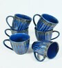 Blue Striped Ceramic 350 ml Handcrafted (Set of 6) Coffee Mug