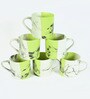 Green & White Ceramic 280 ml Handcrafted (Set of 6) Coffee Mug