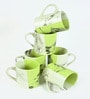 Green & White Ceramic 280 ml Handcrafted (Set of 6) Coffee Mug