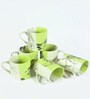 Green & White Ceramic 280 ml Handcrafted (Set of 6) Coffee Mug