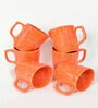 Orange Dotted Ceramic 320 ml Glossy Handcrafted (Set of 6) Coffee Mug