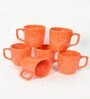 Orange Dotted Ceramic 320 ml Glossy Handcrafted (Set of 6) Coffee Mug