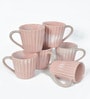 Pink Striped Ceramic 300 ml Handcrafted (Set of 6) Coffee Mug