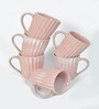 Pink Striped Ceramic 300 ml Handcrafted (Set of 6) Coffee Mug