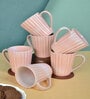 Pink Striped Ceramic 300 ml Handcrafted (Set of 6) Coffee Mug