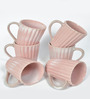 Pink Striped Ceramic 300 ml Handcrafted (Set of 6) Coffee Mug