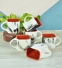 Red Abstract Ceramic 200 ml Handcrafted (Set of 6 ) Tea Cups