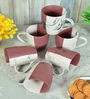 Brown & White Ceramic 290 ml Handcrafted (Set of 6) Coffee Mug