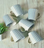 White & Blue Striped Ceramic 250 ml Handcrafted (Set of 6) Coffee Mug