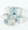 White & Blue Striped Ceramic 250 ml Handcrafted (Set of 6) Coffee Mug
