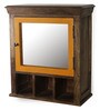 Mango Wood Brown & Yellow 5 Compartment Bathroom Cabinet With Mirror(L: 22, W: 10, H: 26 Inches)