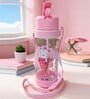 Pink Fairy Friends Printed Plastic Water Bottle with Straw & Carrying Strap, 600 ml
