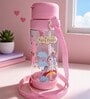 Pink Fairy Friends Printed Plastic Water Bottle with Straw & Carrying Strap, 600 ml