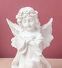 Fairy Statue with Wings One Knee White Resin Figurine