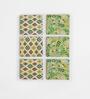Farmhouse Coasters -Farm Garden, Green, Ikkat, Set of 6, 4  x 4
