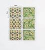Farmhouse Coasters -Farm Garden, Green, Ikkat, Set of 6, 4  x 4
