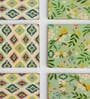 Farmhouse Coasters -Farm Garden, Green, Ikkat, Set of 6, 4  x 4