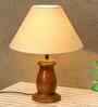 Farmhouse Linen Table Lamp with Walnut Finish and Khadi Cone Shade