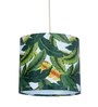 Farmhouse Retro Hanging Lights, Block Printed Drum Shade Pendant, Leafy Affair Design