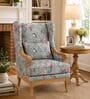 Faron Teak Wood Wing Chair With Suede Fabric In Green Colour Faron Teak Wood Wing Chair With Suede Fabric In Green Colour