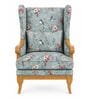 Faron Teak Wood Wing Chair With Suede Fabric In Green Colour Faron Teak Wood Wing Chair With Suede Fabric In Green Colour