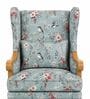 Faron Teak Wood Wing Chair With Suede Fabric In Green Colour Faron Teak Wood Wing Chair With Suede Fabric In Green Colour