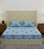 Blue Floral 180 TC Polyester Double Size Bedsheet With 2 Pillow Covers