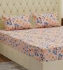 Blue Floral 180 TC Polyester Double Size Bedsheet With 2 Pillow Covers