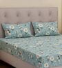 Green Floral 180 TC Polyester Double Size Bedsheet With 2 Pillow Covers