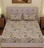 Beige Floral 180 TC Polyester Double Size Bedsheet With 2 Pillow Covers