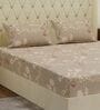 Orange Floral 180 TC Polyester Double Size Bedsheet With 2 Pillow Covers