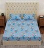 Blue Floral 180 TC Polyester Double Size Bedsheet With 2 Pillow Covers