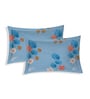 Blue Floral 180 TC Polyester Double Size Bedsheet With 2 Pillow Covers