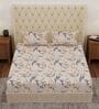Beige Floral 180 TC Polyester Double Size Bedsheet With 2 Pillow Covers