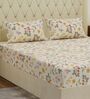Cream Floral 180 TC Polyester Double Size Bedsheet With 2 Pillow Covers