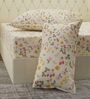 Cream Floral 180 TC Polyester Double Size Bedsheet With 2 Pillow Covers