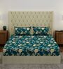 Green Floral 180 TC Polyester Double Size Bedsheet With 2 Pillow Covers