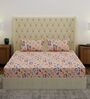 Blue Floral 180 TC Polyester Double Size Bedsheet With 2 Pillow Covers