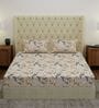 Beige Floral 180 TC Polyester Double Size Bedsheet With 2 Pillow Covers
