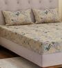 Beige Floral 180 TC Polyester Double Size Bedsheet With 2 Pillow Covers