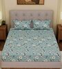 Green Floral 180 TC Polyester Double Size Bedsheet With 2 Pillow Covers
