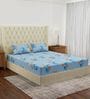 Blue Floral 180 TC Polyester Double Size Bedsheet With 2 Pillow Covers