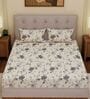 Grey Floral 180 TC Polyester Double Size Bedsheet With 2 Pillow Covers