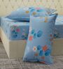 Blue Floral 180 TC Polyester Double Size Bedsheet With 2 Pillow Covers