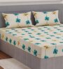 Green Floral 180 TC Polyester Double Size Bedsheet With 2 Pillow Covers