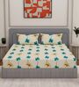 Green Floral 180 TC Polyester Double Size Bedsheet With 2 Pillow Covers